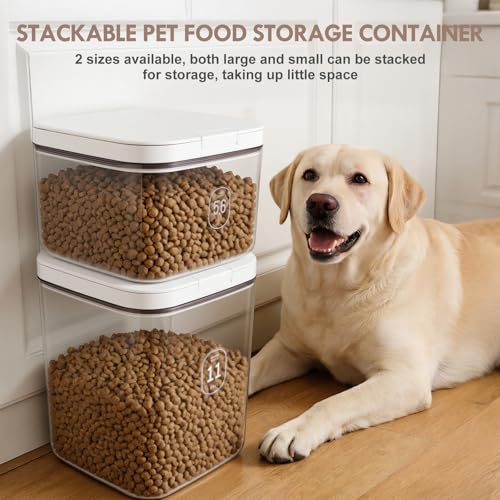 LEAWALK 11 Lbs Airtight Dog Cat Food Storage Container and Dog Treat Containers BPA-Free, PET Clear Stackable Pet Storage Bin, Pop Top, 1-Cup Scoop, for Pet Food/Rice/Flour/Bread/Grains/Spaghetti - color: White-11L-C