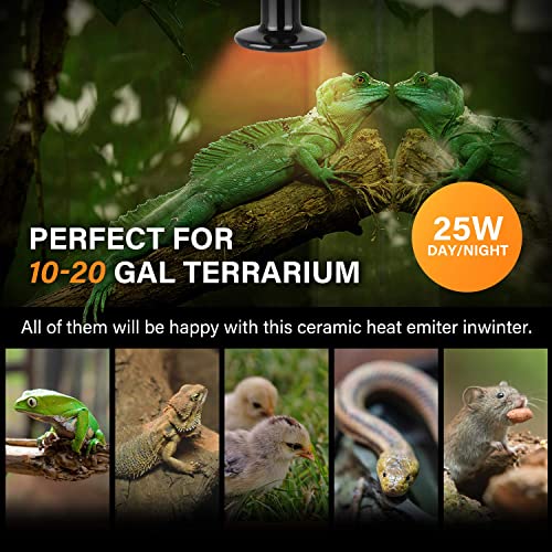 Simple Deluxe 25W Ceramic Heat Lamp, Reptile Heat Bulb Emitter, No Light Emitting Brooder Coop Heater for Amphibian Pet & Incubating Chicken, Black, 2 Pack - size: 25 Watts
