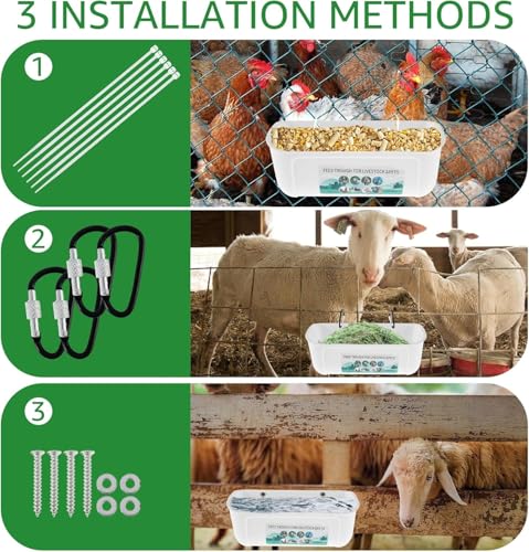 2 Pack Chicken Duck Dog Feeder, Poultry Feeders and Waterers, Hanging Goat Feeder, Livestock Feeding Container, Feed Trough and Waterer Bucket with Clips (White) - color: White