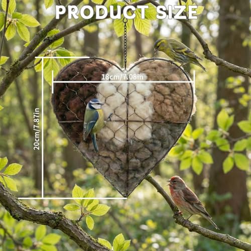 Handmade Alpaca Fiber Bird Nesting Heart, Heart-Shaped Hummingbird nest that can be Filled with Nesting Material, Winter Tree Shelter for Wild Bird, Bird's Nest Material Storage Box
