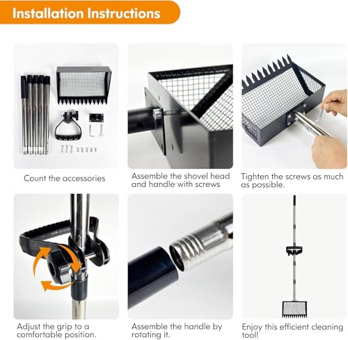 Chicken Coop Scoop (22 to 75") Chicken Coop Rake and Scoop with Grip 5 Section Extra Long Handle Chicken Pooper Scooper for Sand Metal Chicken Cleaning Tools Livestock Rake(Black) - color: Black
