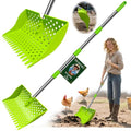 12" 2-in-1 Chicken Poop Scooper & Rake (US Patent No. D1124534), 3-Shape Sifting Holes Chicken Coop Rake, Stainless Steel Handle (20–61") - Litter Scoop Sand & Sifting Shovel (Green) - color: Green