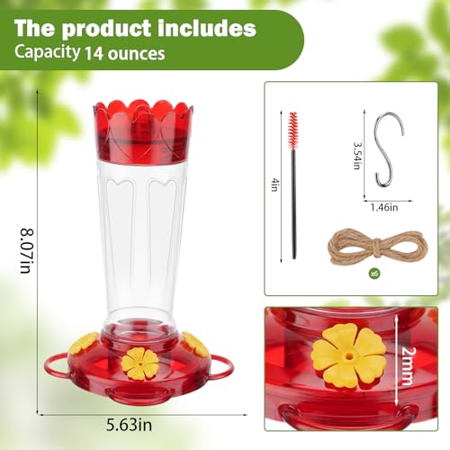 6 Pack 14 OZ Ant Outdoors Plastic Hummingbird Feeder Hanging Ant and Bee Proof Leak-Proof Nectar Feeders with 4 Feeding Ports and Perches, Gifts for Mom, Birdlovers