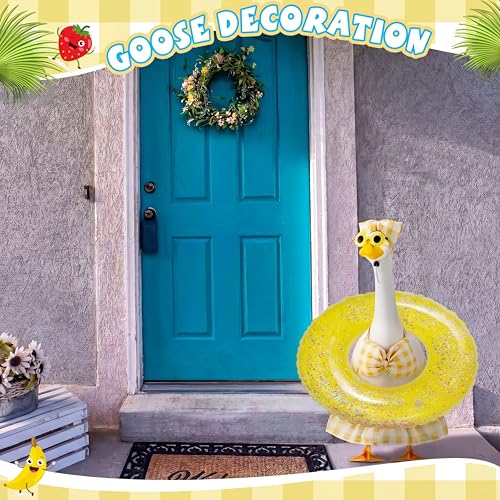 Bikini Porch Goose Outfits with Sunglasses and Swimming Tube for 23" Summer Goose Costume Garden Patio Statue Decor(Yellow Plaid) - style: Yellow Plaid