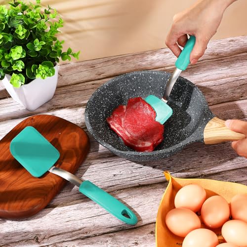 2 Pcs Mini Silicone Cookie Brownie Spatula,Solid Flat,Green | Flexible Kitchen Small Silicone Turner,for Nonstick Cookware, Heat Resistant, No Scratch ,Kitchen Spatula Set for Egg - color: Green