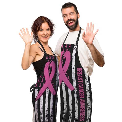 Cooking Apron for Women Breast Cancer Awareness Funny Aprons for Men for Kitchen Restaurant BBQ Painting Crafting Gardening 27” (W) x 31” (H), Waterproof Aprons - color: Breast Cancer Awareness