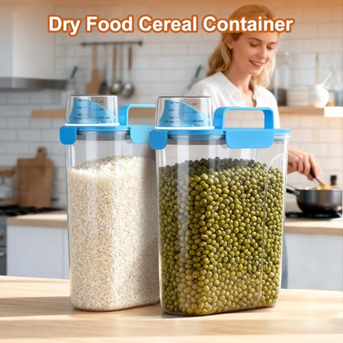 Uppetly Dog Cat Food Storage Container, 5-7Lbs Pet Food Containers, Airtight Cat Food Container with Portable Handle & Measuring Cup, Small Animal Dry Food Dispenser for Dogs, Cats and Birds - color: Blue