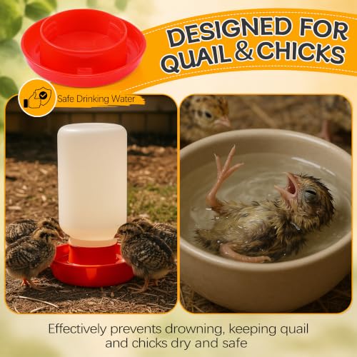 Enhon 4 PCS 1 Sizes Quail Waterer Base, Quail & Chick No Drown Water Base, Safety Waterer, Compatible with 2.5inch Threaded Neck Bottle for Brooding Chicks(Bottle not Included) - size: 1 Sizes