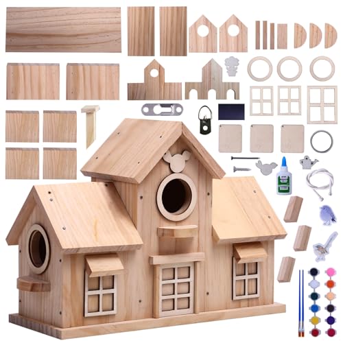Wooden Birdhouse with Multiple Nesting Compartments, Hanging Bird House, 11.8 x 4.7 x 8.66 Inch