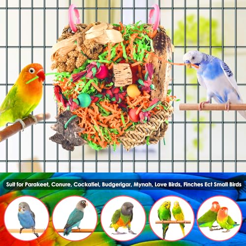 KATUMO Bird Toys, Grass Mat Shredding Hanging Toy for Budgie Parakeet | Natural Grass Mat Bird Toy Satisfies Foraging & Chewing; Hanging Design Fits Cage; Perfect for Small and Medium Pet Birds - style: Walnut decor