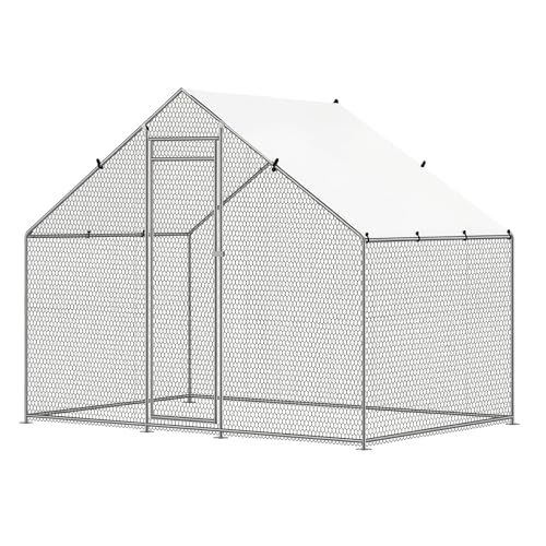 Large Chicken Coop Metal Walk-in Run 10' x 5' x 6.6', Heavy Duty Galvanized Steel Cage with Waterproof Cover, Secure Lock, Outdoor Pen Enclosure for Hens, Ducks, Rabbits - size: 120.0"L x 60.0"W x 79.0"H