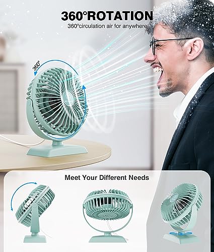 JZCreater USB Desk Fan, USB Fan Mini, 360 Rotation Desktop Fan with 3 Speed, Table Personal Cooling Fan, Quiet Mini Desk Fan, USB Powered, Small Fan for Home Office Bedroom Car Travel,Green - color: 282-Green
