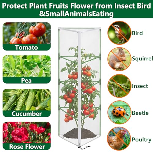 2 Pcs Garden Bird Netting for Triangle Plant Cage, 59" x 20" x 20" Tomato Cage Garden Net Cover with Zipper, Tomato Trellis Insect Bird Barrier Protection Mesh for Vertical Climbing Plant Vegetable - color: Triangular, size: 2 Pcs