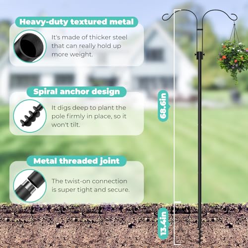 Bird Feeder Hook for Outdoor, 82 Inch Hevy Duty Bird Feeder Poles, Bird Feeder Stand Station, Garden Hook for Hanging Plants, Lanterns, Hummingbird Feeders