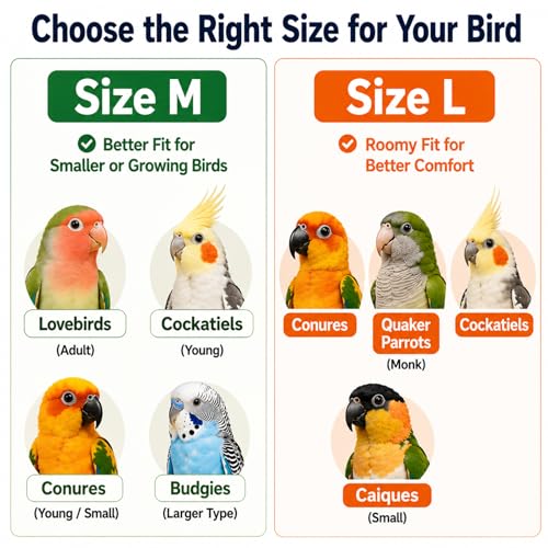 Budgerigar Lovebird Bird Diaper and Leash Set | Small Diaper and Harness, Reusable Flight Suit for Small Parrots - size: M