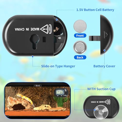 AQUANEAT 2 Packs Reptile Thermometer Hygrometer Digital Display Temperature and Humidity Moniter for Reptiles Rearing Box with Suction Cup… - size: 2 Packs