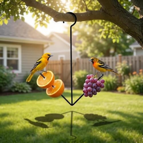 2 Pack Oriole Feeder for Outdoors Hanging, Fruit Feeder with 2 Prongs for Oriole and Wild Birds, Black with Hook, Garden Patio