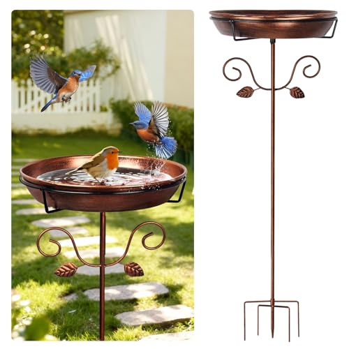 Ieuan 35.4" Metal Bird Bath for Outside, Freestanding Birdbaths, Gold | Bowl Diameter: 12 inch, Depth: 2.2 inch Vintage Scroll Design, Baked Paint Coating