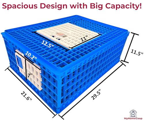 Poultry Carrier Crate 3 Doors with a Mess-Free Protective Pad, Durable Poultry Transport Cage for Chickens, Quail, Birds, Rabbits, Ducks