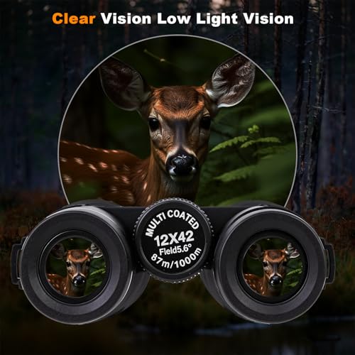 12x42 HD Binoculars for Adults High Powered with Phone Adapter Tripod | Bird Watching Binoculars Compact BAK4 Prism FMC Lens Waterproof Low Light Vision Binoculars for Cruise Ship,Hunting,Hiking
