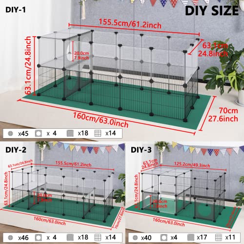 DINMO 36 Panels Small Animal Playpen with Oxford Mat & Game Holes, 60.2 x 24.8 x 24.8 inches, Kitten Enclosure, Rabbit Cage, Bunny Play Pen, Iron Mesh & Plastic Combination, Visualization, DIY - style: Plastic and Metal Mesh Design