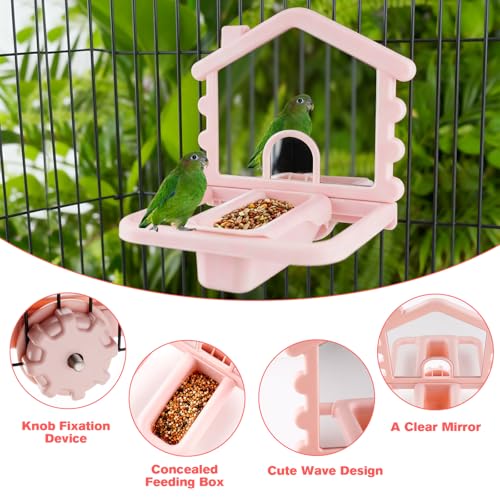 3 in 1 Bird Mirror with Perch Stand,Parrot Mirror for Cage,Bird Swing Toys for Cockatiels,Lovebirds,Conures,Parakeets-Helps Birds Release Stress (Pink) - color: Pink