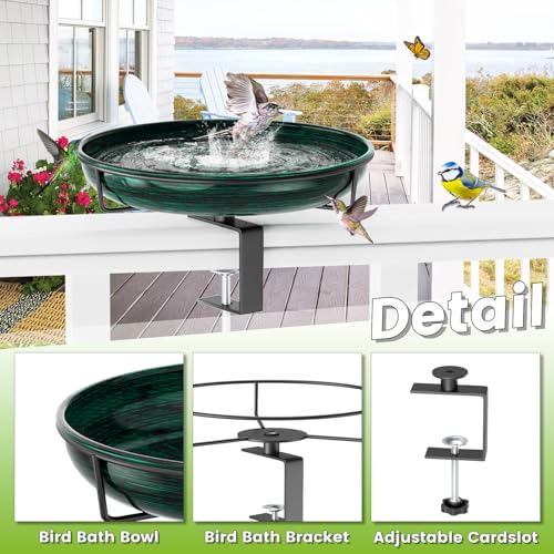 Deck Mounted Metal Bird Bath for Outside, Detachable Birdbath Bowl with Adjustable Steel Clamp, Outdoor Bird Feeder for Railing Balcony Fence Yard Art Garden Decor (Vintage Green) - color: Vintage Green