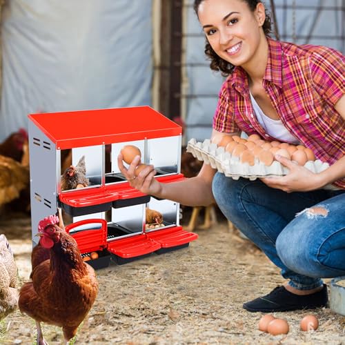 Chicken Nesting Box，Red 6 Hole Chicken Laying Box, Tray for Easy Egg Collection, Large Holes for Ventilation, Suitable for Chickens & Ducks - color: Red, size: 31.9"L x 20.5"W x 31.1"H
