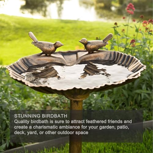 32inch Antique Bird Bath Outside Garden Weather Resistant Polyresin Backyard Expressions - color: Bronze