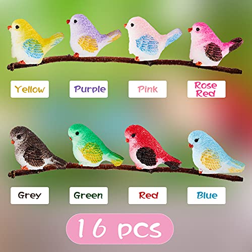 Skylety 16 Pieces Miniature Bird Figurines Dollhouse Simulation Decorative Bird Figures Cute Animal Model for Garden, Miniatures Moss Decoration, Micro Landscape