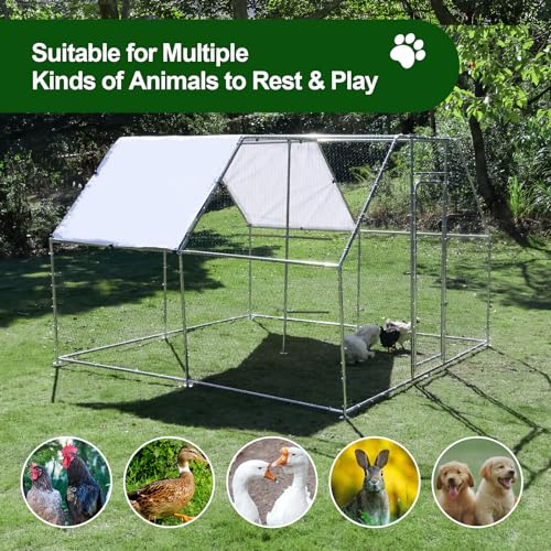 Large Metal Chicken Coop 9.8 x 9.8 x 6.6 ft Walk in Chicken Runs for Yard with Cover & Perch, Chicken House for Duck Rabbit, Chicken Pen for Outdoor Backyard - size: 118.1"L x 118.1"W x 78.7"H