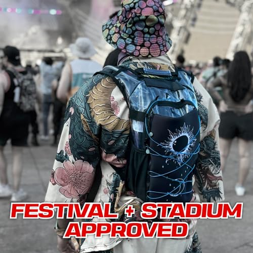 RAVERUNNER® Anti-Theft Hydration Backpack | Festival Approved Rave Backpack for Concert Goers, Leak-Free Festival Water Backpack for EDC, Rave Hydration Pack - color: Clear/Transparent