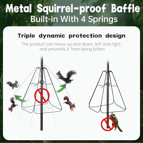 Squirrel Baffle with Dual Defense for Bird Feeder Poles, Bird Food House Guard for Shepherd Hook,Metal Squirrel Baffle Raccoon Stopper Rust-Proof and Bite-Proof Heavy Duty Carbon Steel