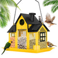 Solar Bird Feeders House for Outside Hanging, Metal Wild Bird Feeder for Outdoors Large Capacity Cardinal Birdfeeder Birdhouses Metal Bird Feeding Station Yellow - color: yellow