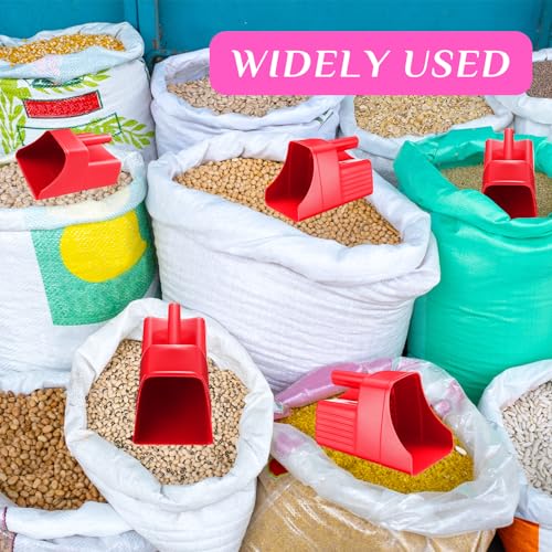 6 Pcs Plastic Feed Scoop Enclosed Feed Scoop with Measure Marks Heavy Duty Durable Stackable for Horse Goat Ranchers Livestock Homesteaders Feeding Supplies (Red) - color: Red