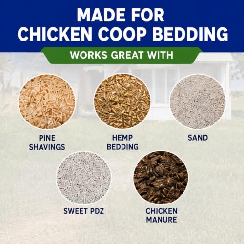 Chicken Poop Scooper with 74" Adjustable Handle – Heavy Duty Metal Chicken Coop Cleaner, 10.2" Wide Sifting Scoop with Built-in Rake & Hook for Sand, Pine Shavings & Manure