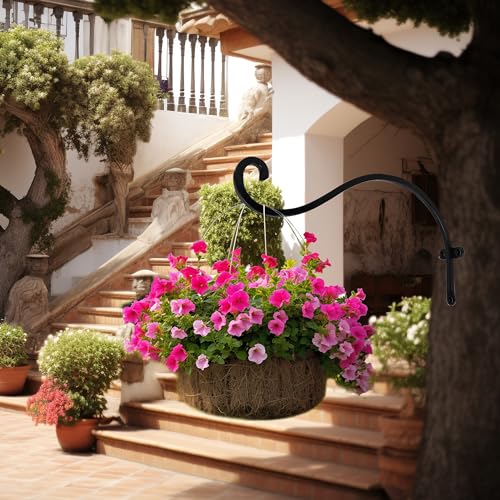 Hourleey 4 Pack Plant Hanger Outdoor, 12 Inch Heavy-Duty Hanging Plant Hook for Outside Basket, Black Metal Wall Mount Plant Bracket Hook for Flower Baskets Bird Feeder - size: 12 Inch-4 Pack