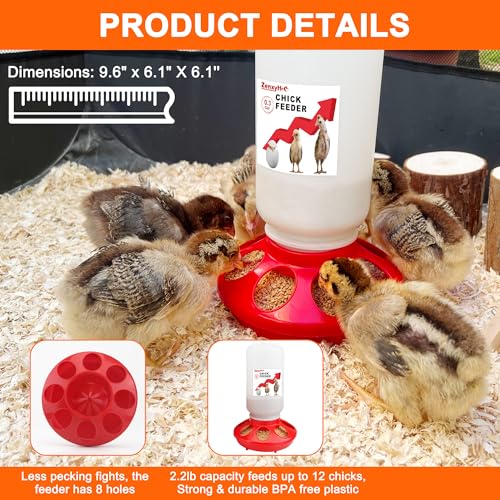 2-in-1 Chick Starter Set: 0.3 Gal Feeder & 0.4 Gal Waterer Red | Chick Feeder and Waterer with Adjustable legs, Anti-drowning, Anti-tip and Hanging Hooks Design for Baby Chicks - color: Red