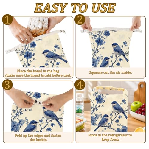 2 Pack Reusable Beeswax Blue Birds Bread Bags, Sourdough Bread Floral Branches Storage for Homemade, Freezer Storage Bag to Keep Fresh, Baguette Bag with Beeswax Liner Kitchen Baking - color: Blue Birds
