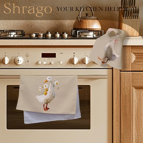 Goose Gifts Kitchen Towels, Goose Lover Gifts Dish Tea Towels for Kitchen, Farmhouse Floral Geese Butterfly Decorative Hand Towel for Bathroom Decor, 16x24 Inch Set of 2 - color: White Goose