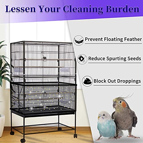 Daoeny Large Bird Cage Cover, Bird Cage Seed Catcher, Adjustable Soft Nylon Mesh Net with Twinkle Moon Star, Birdcage Cover Skirt Seed Guard for Parrot Parakeet Macaw Round Square Cages (Black) - color: Black, Sequins Star