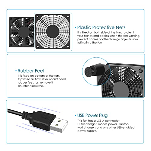 USB Computer Fan Quiet, 5V Powered Fan with Speed Controller for Router Modem Receiver DVR Xbox TV Box Cooling