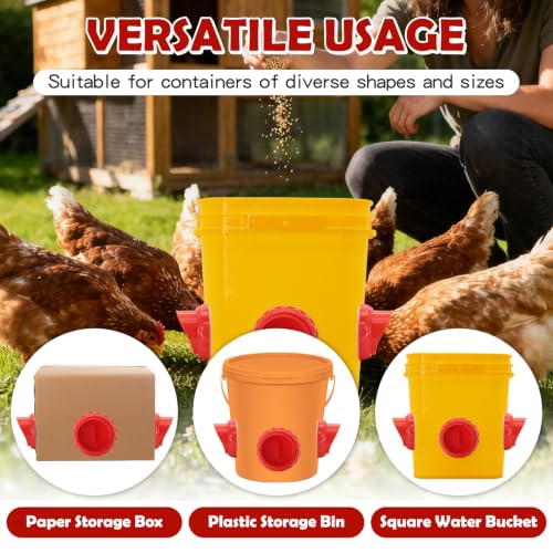 Chicken Feeder No Waste 8 Ports DIY Automatic Poultry Feeder with 8 Covers and 1 Hole Saw,Rainproof Rat-Proof Gravity Chicken Feeder Kit for Buckets,Bins,Barrels,Troughs - color: Red