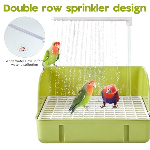 Automatic Bird Bath, Parrots Bath Shower with USB Pump with Regulating Water Valve, Parrot Bathtub , Large Bird Fountain, Filter Sponges & Circulating Water, for African Grey, Cockatiel, Conure(Green)
