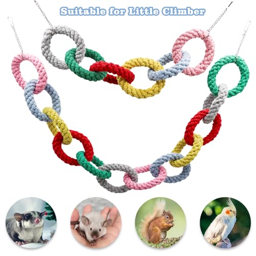 Sugar Glider Toys, Hanging Cotton Rope Ring Climbing Toy for Little Pet, Rat Toys, Sugar Glider Cage Accessories, Exercise Toys for Sugar Glider, Rat, Squirrel, Bird, Other Little Climber （Long） - size: Large