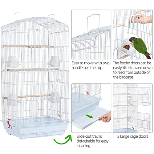 Yaheetech 41'' Open Top Medium Size Quaker Parrot Bird Cage Cockatiel Indian Ring Neck Sun Parakeet Green Cheek Conures Lovebird Budgie Canary Finch Parrotlet Bird Cage, White - color: White