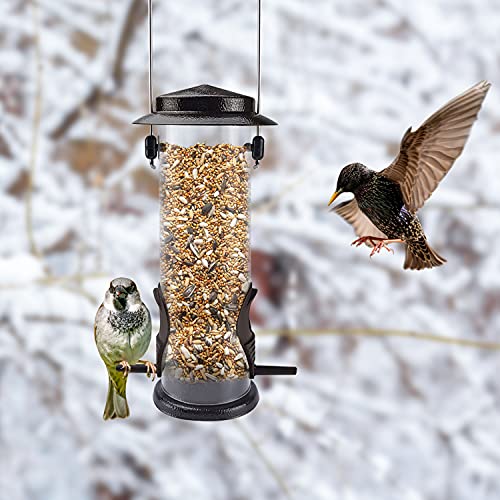Wild Bird Feeders for Outdoors Hanging 2 Pack Stainless Steel Tube Bird Feeder, Water Resistant Finch Bird Feeder for Garden Backyard Decoration Attractive Metal Thistle Feeder (Coffee)
