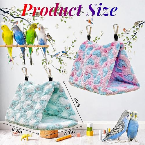 2 Pack Warm Bird Nest Plush Snuggle Bird Hammock Hanging Bird Cave Parrot Sleeping Bed Shed Hut Hanging Tent for Budgies Finch Parakeet Cockatiel Cockatoo Lovebird-Loving Heart (Pink&Green) - color: Pink&Green(Loving Heart )