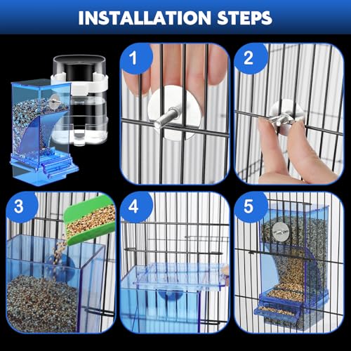 Yaomiao 6 Pcs No Mess Bird Feeders Automatic Clear Parrot Water Dispenser Acrylic Quail Feeder and Watered Cage Accessories Indoor for Small and Medium Parrot Cockatiel Canary (Blue Feeder) - color: Blue Feeder