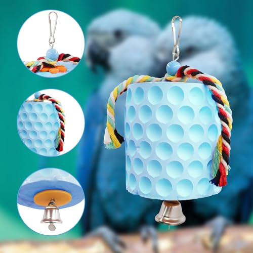 Extra Large Bird Chewing Toy, Parrot Beak Grinding Calcium Stone with Bells, Bird Cage Accessories, Cage Toys for Cockatiel Parakeet Parrot Budgies Rat Hamster Chinchilla Rabbit Bunny African Grey - color: Blue